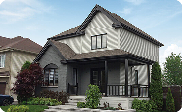 Light and dark gray house with black trim